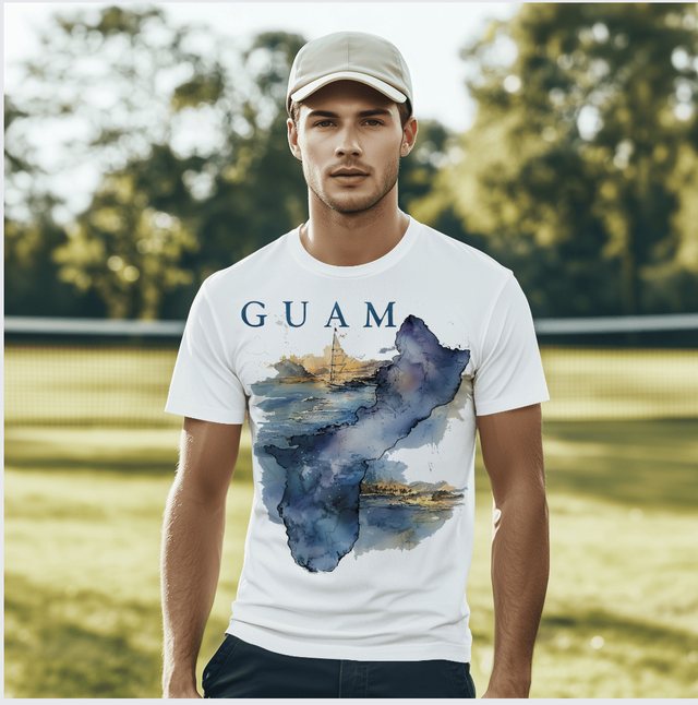 Guam watercolor island map tee